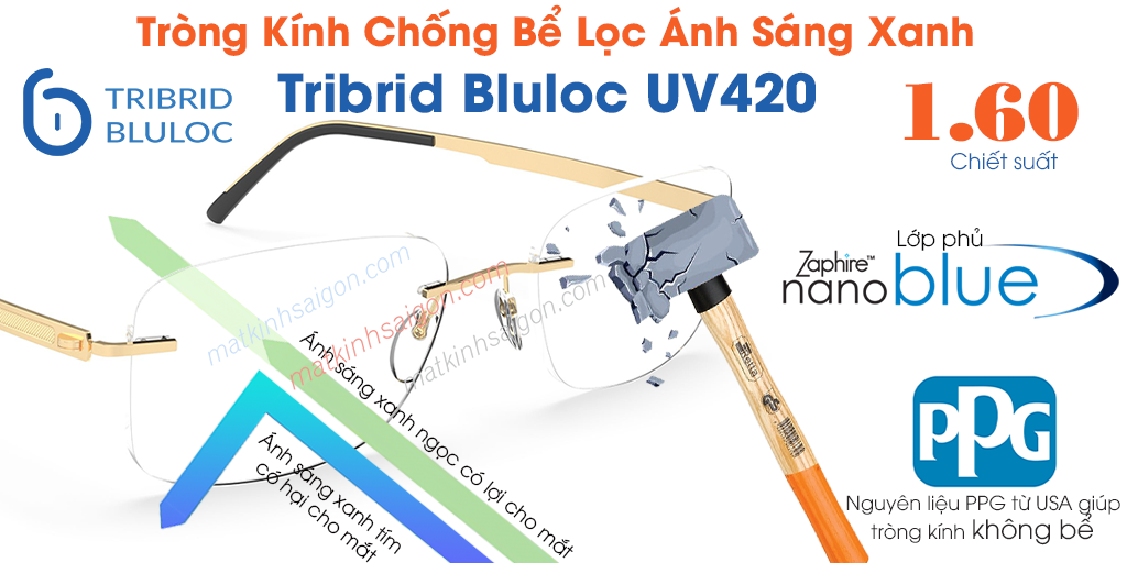Tròng Kính Chống Bể 1.60 TOG Tribrid Bluloc