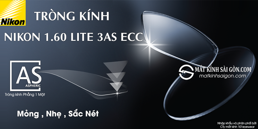 TRÒNG KÍNH PHẲNG 1 MẶT NIKON 1.60 LITE 3AS ECC