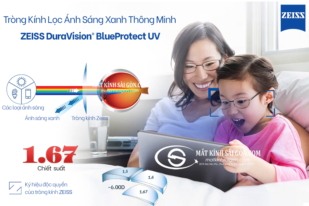 Tròng Kính 1.67 ZEISS DuraVision BlueProtect UV
