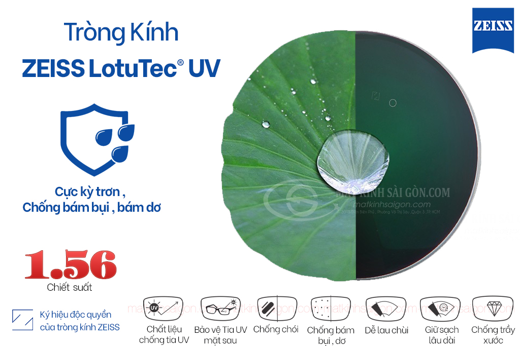 Tròng Kính ZEISS 1.56 Lotu Tec UV