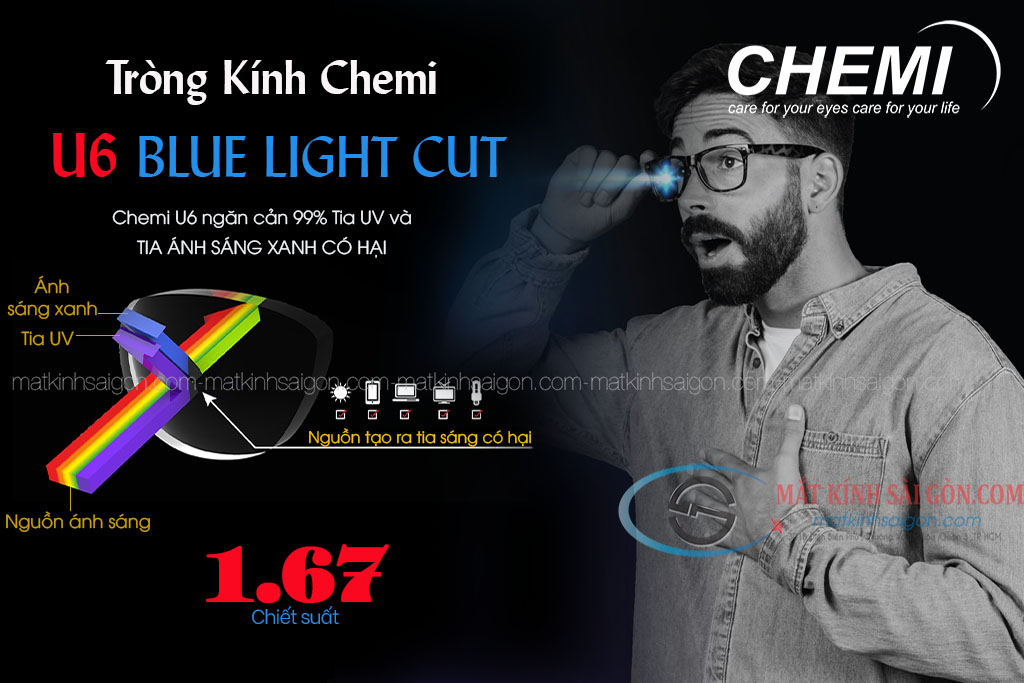 Tròng Kính 1.67 Chemi U6 BLUE LIGHT CUT