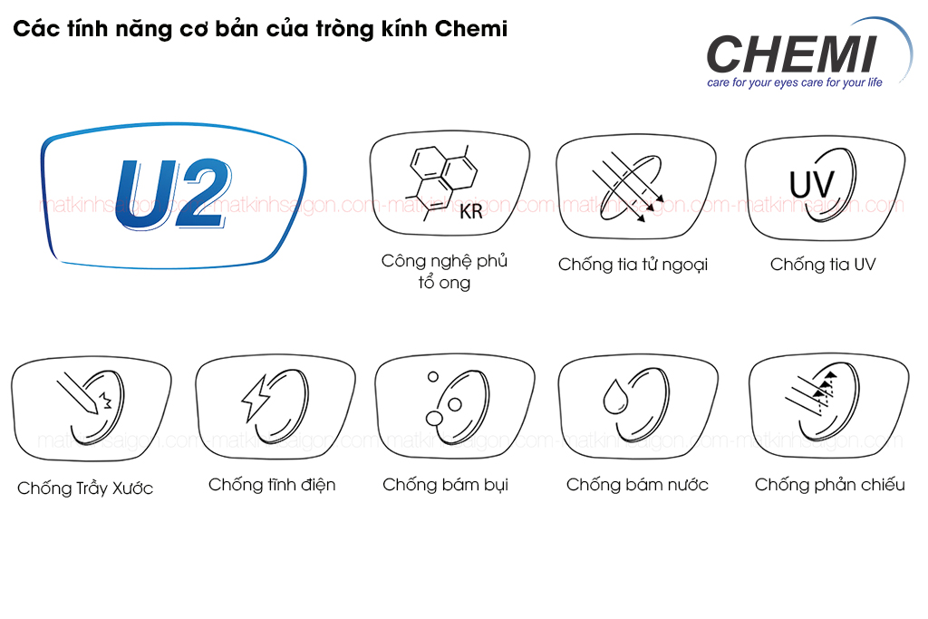 TRÒNG KÍNH CHEMI U2 CRYSTAL COATED 1.56 UV400 - Hover