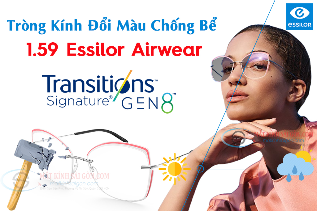 Tròng Kính Đổi Màu Chống Bể 1.59 Essilor Airwear