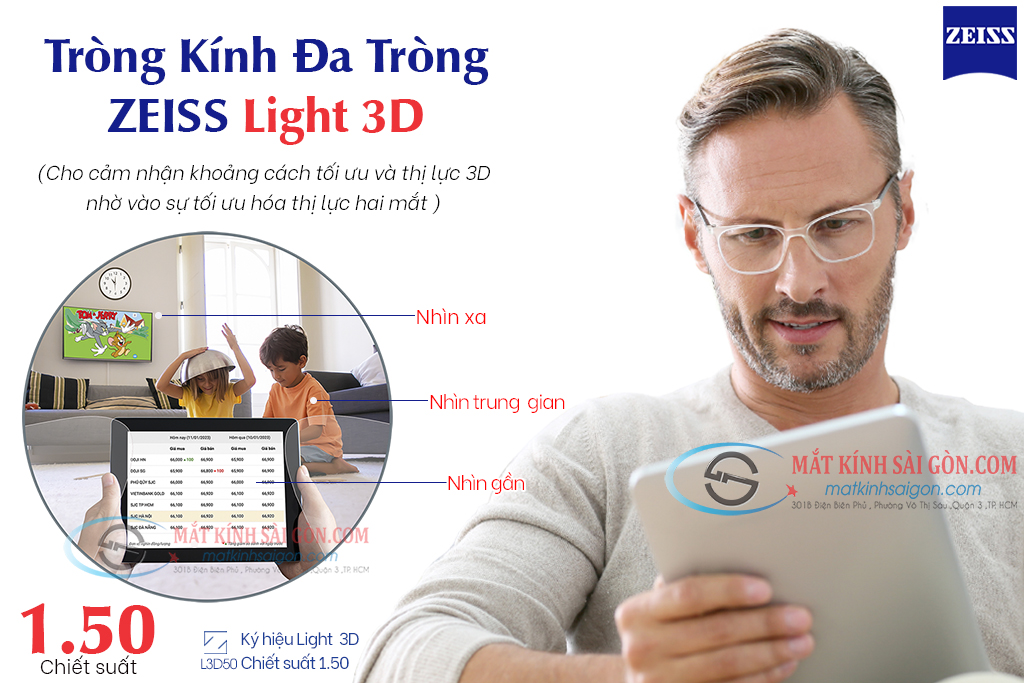 Tròng Kính Đa Tròng 1.50 Zeiss Light 3D