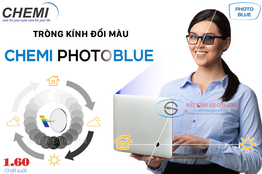 TRÒNG KÍNH ĐỔI MÀU 1.60 CHEMI PHOTO BLUE