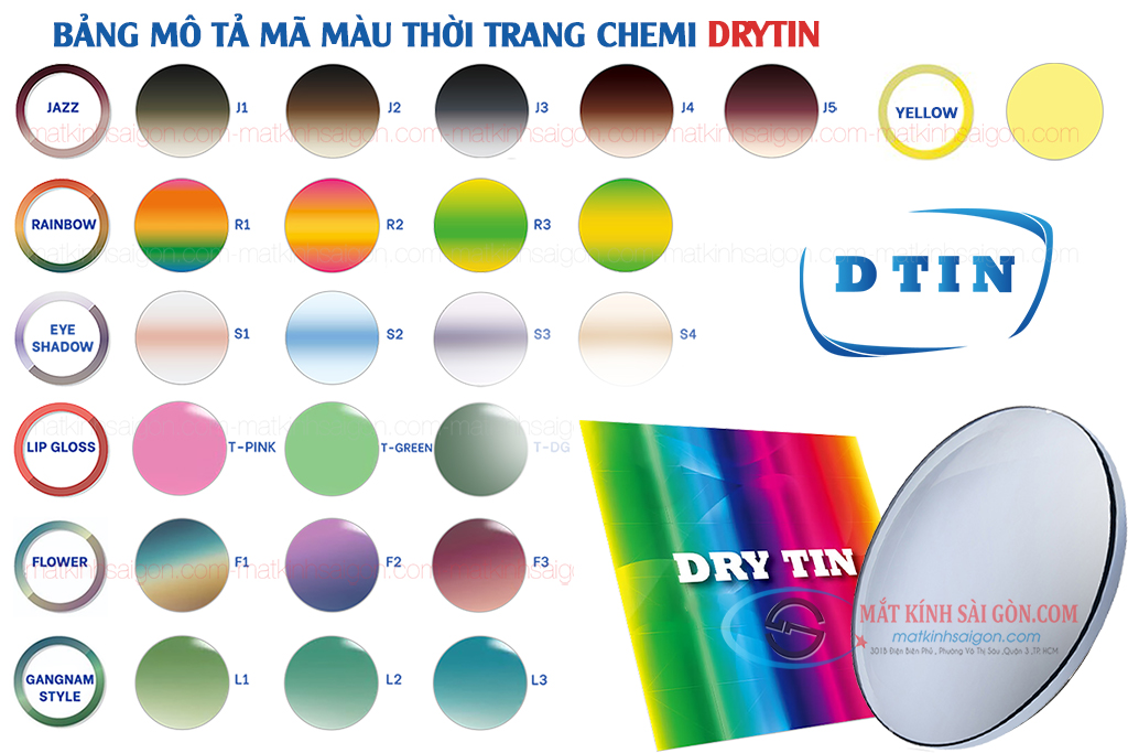 TRÒNG KÍNH CẬN MÀU 1.60 CHEMI DRYTIN - Hover